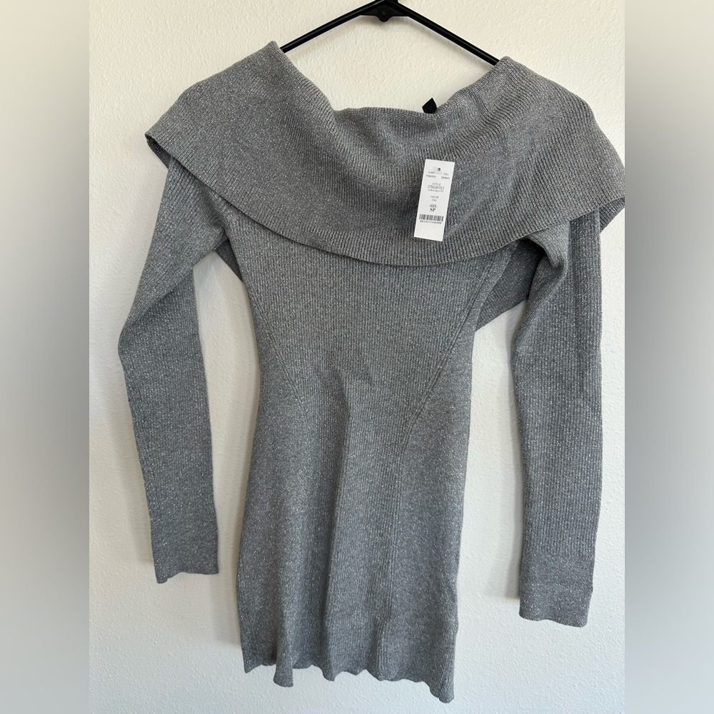 White House Black Market Gray Off-the-Shoulder Sweater
